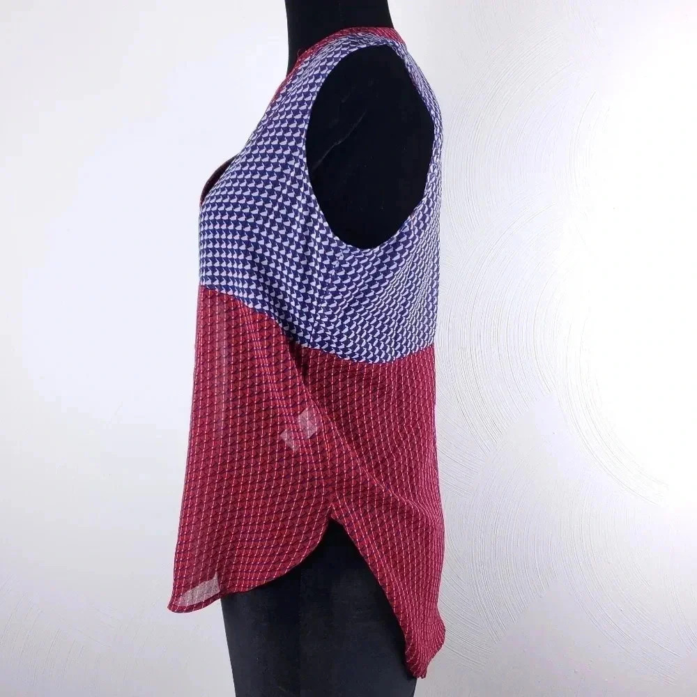 1. State Blue/ Red GeoSheer Printed Blouse size S - Picture 2 of 8
